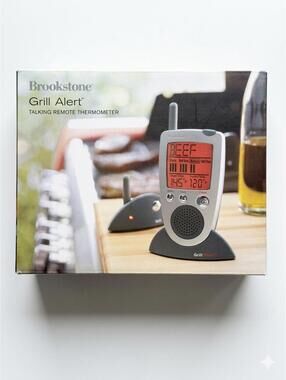 Brookstone Grill Alert Talking Remote Meat Thermometer w/ Portable Monitor New